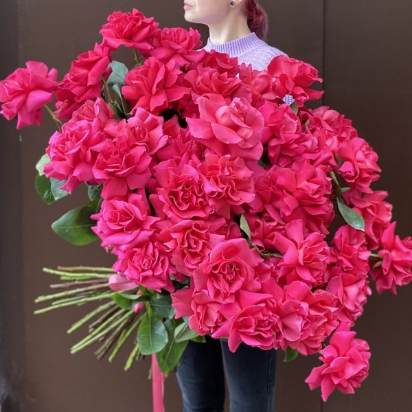 51 пышная малиновая роза Пинк Флойд