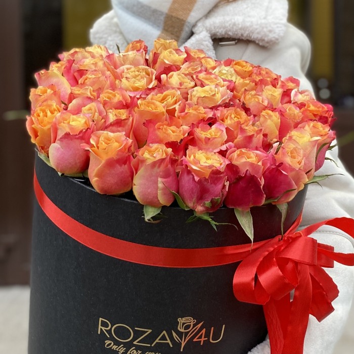 51 оранжевая роза 3D в коробке