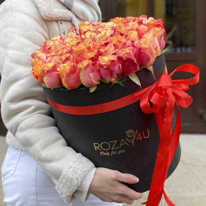 51 оранжевая роза 3D в коробке