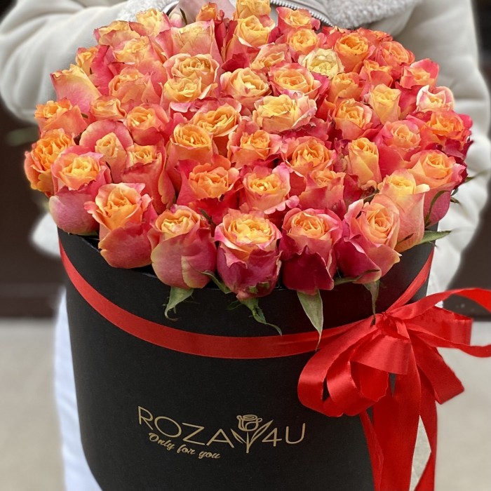 51 оранжевая роза 3D в коробке