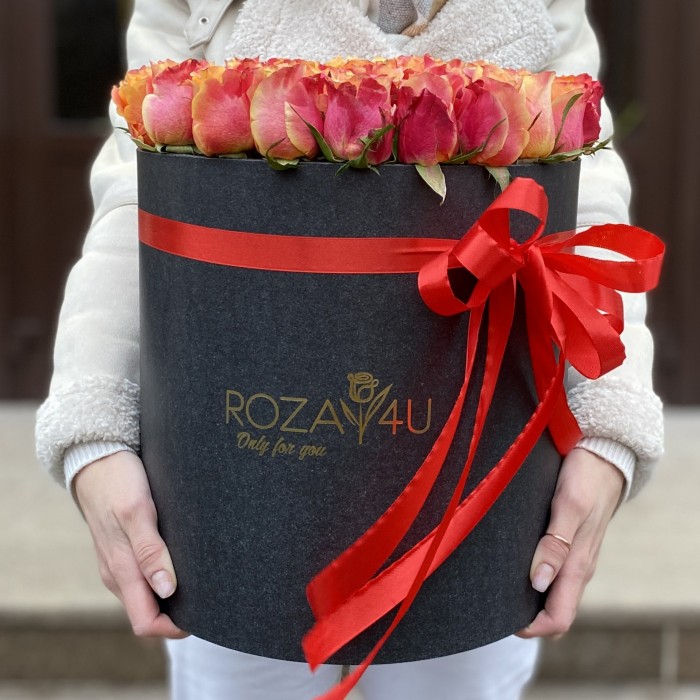 51 оранжевая роза 3D в коробке