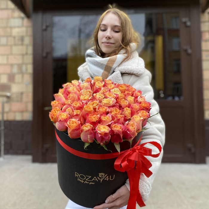 51 оранжевая роза 3D в коробке