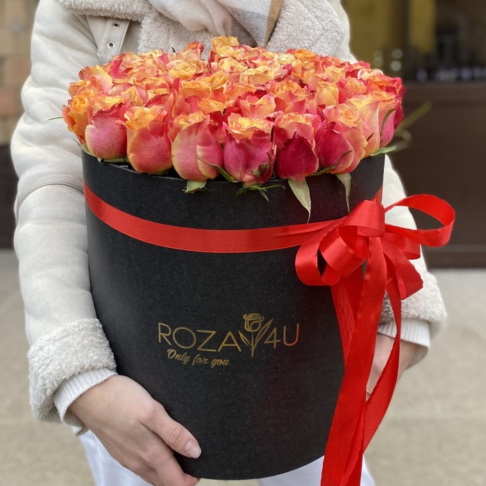 51 оранжевая роза 3D в коробке