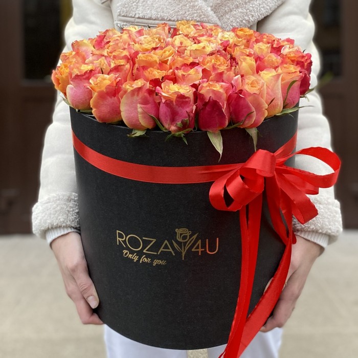 51 оранжевая роза 3D в коробке