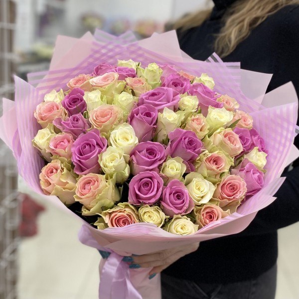 51 роза Розовый с Белым Микс