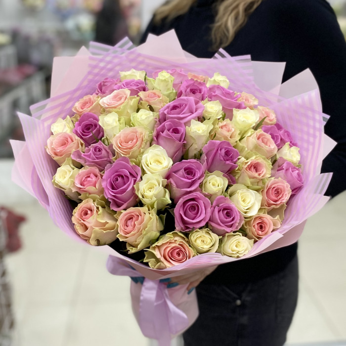 51 роза Розовый с Белым Микс