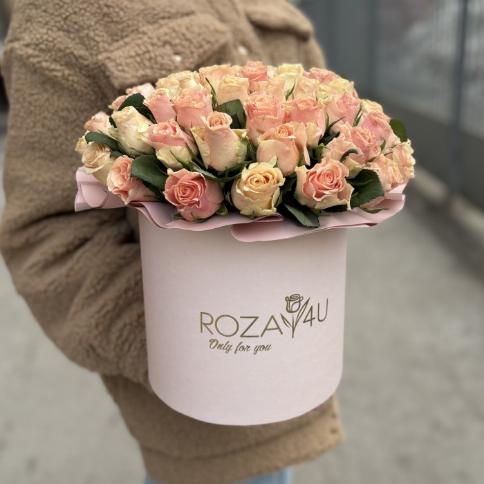 51 кремово-розовая роза Свит Такаци в коробке