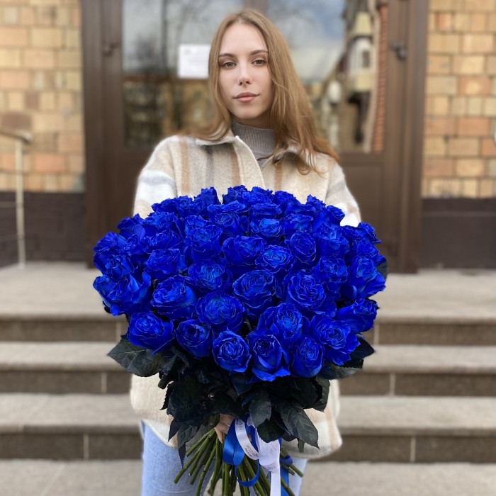 51 синяя роза 70 см