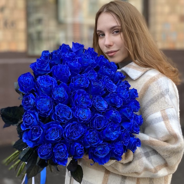 51 синяя роза 70 см