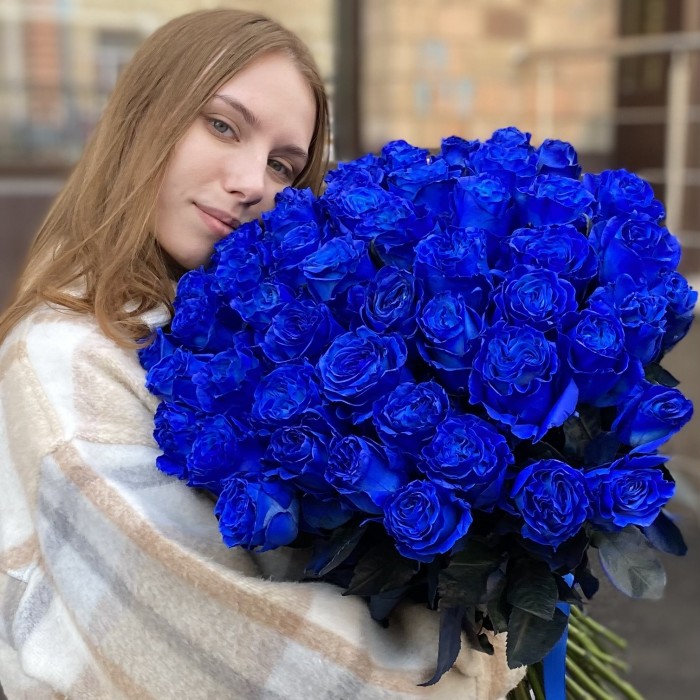 51 синяя роза 70 см