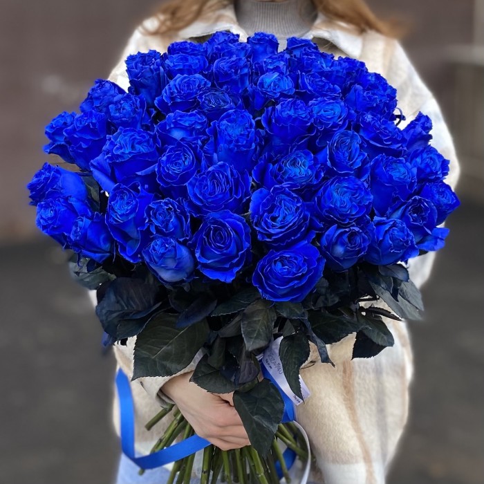 51 синяя роза 70 см