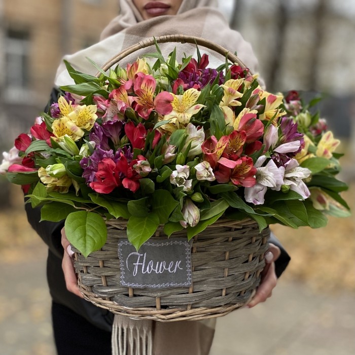 51 яркая альстромерия в корзине