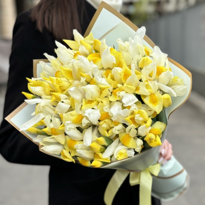 51 желтый ирис в букете