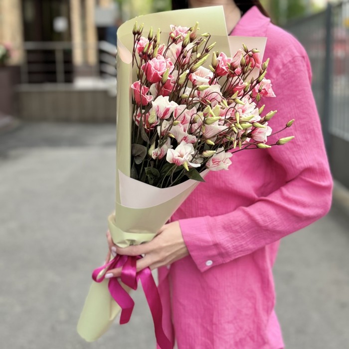 Букет из 5 бело-розовых крашеных эустом