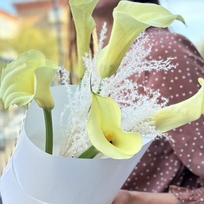 5 калл Шампань с сухоцветами