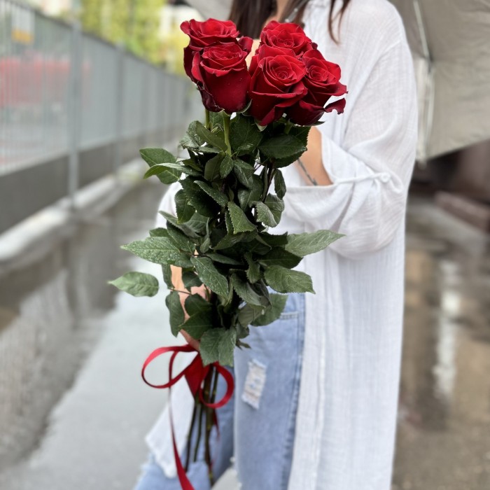 5 красных роз Эксплорер 80 см