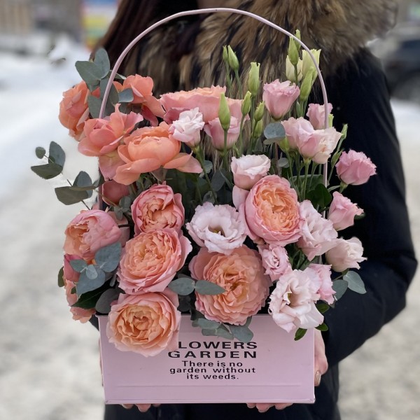 5 кустовых пионовидных роз Джульетта в кашпо