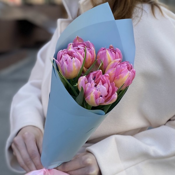 5 пионовидных розовых тюльпанов Флеш поинт