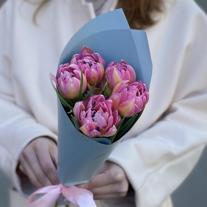 5 пионовидных розовых тюльпанов Флеш поинт