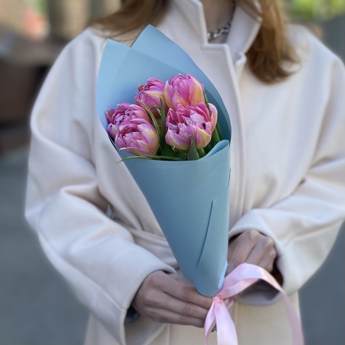 5 пионовидных розовых тюльпанов Флеш поинт