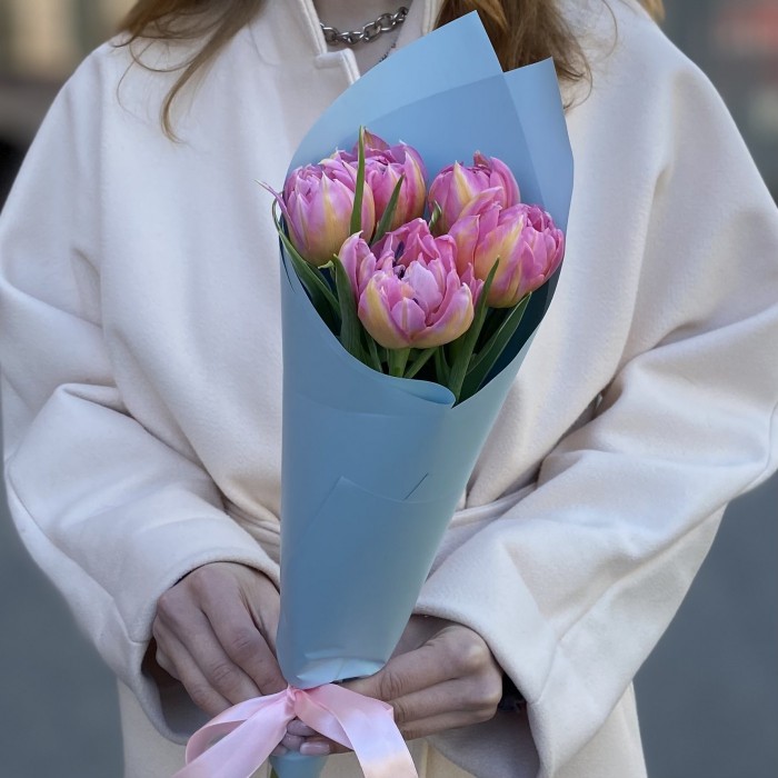 5 пионовидных розовых тюльпанов Флеш поинт