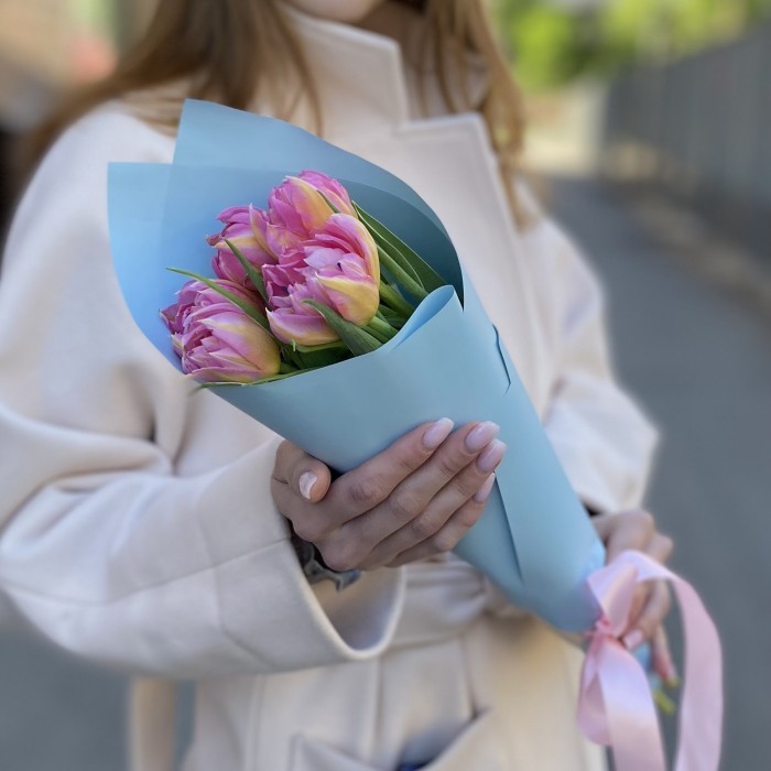 5 пионовидных розовых тюльпанов Флеш поинт