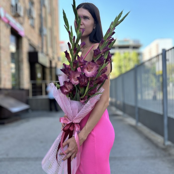 5 розово-фиолетовых гладиолусов