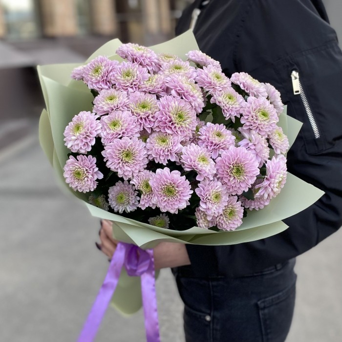 5 розовых кустовых хризантем Романс