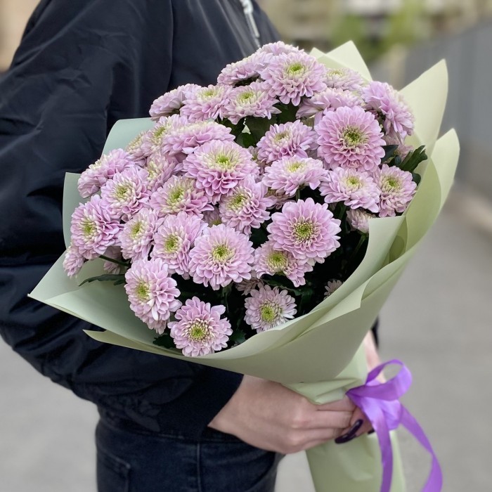 5 розовых кустовых хризантем Романс