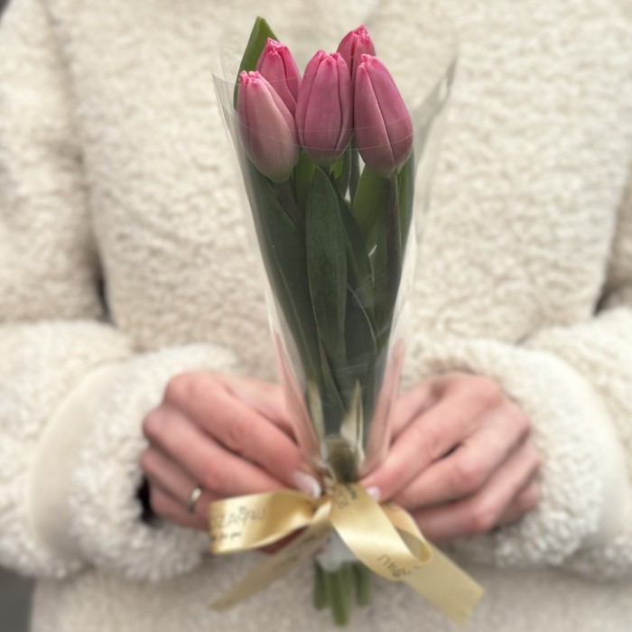5 розовых тюльпанов Трезор