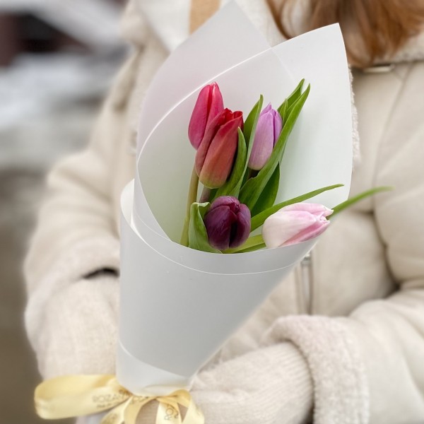 5 тюльпанов в упаковке