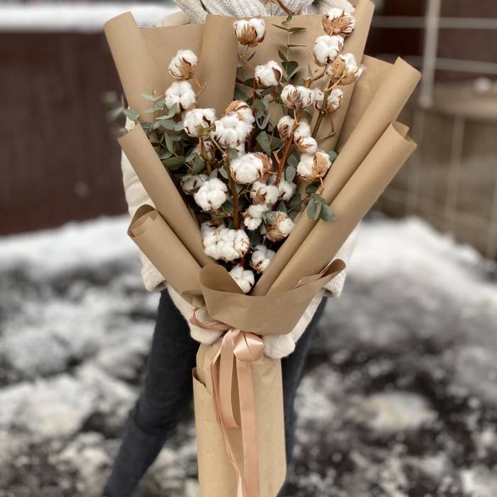 5 веток хлопка с эвкалиптом