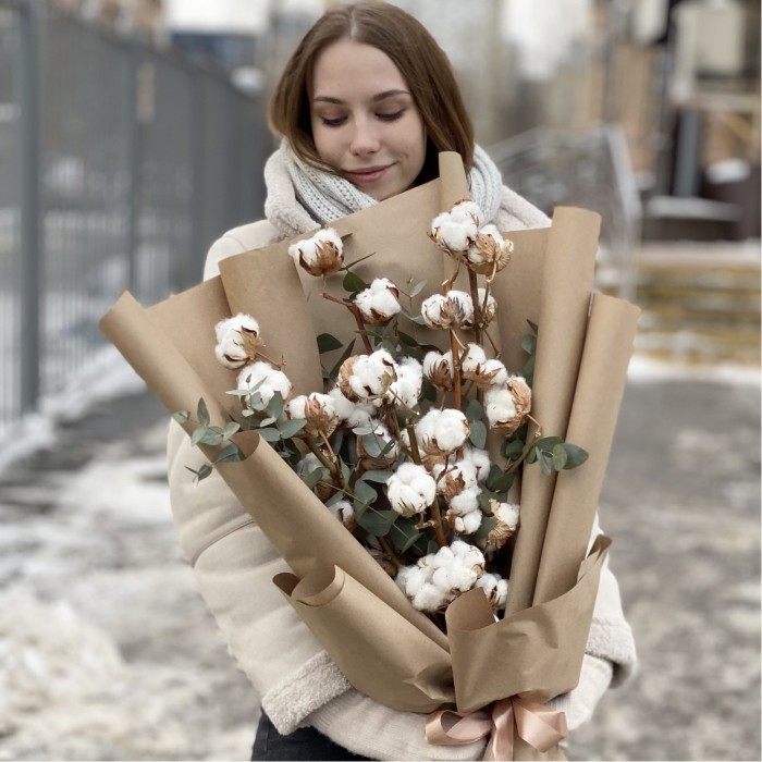 5 веток хлопка с эвкалиптом