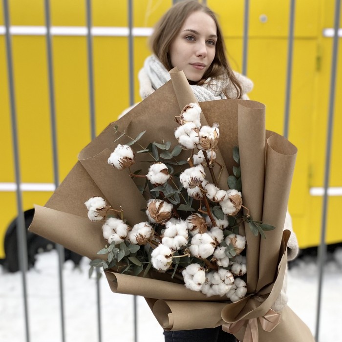 5 веток хлопка с эвкалиптом