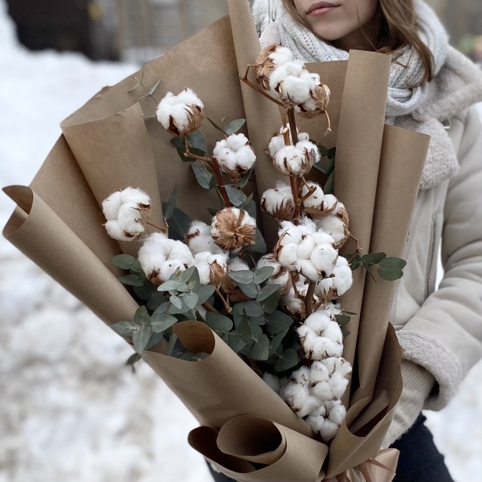 5 веток хлопка с эвкалиптом