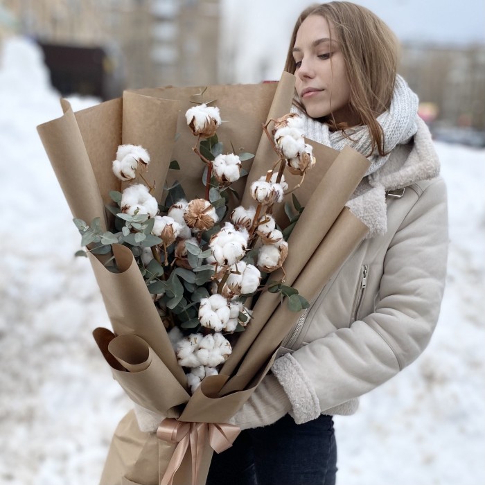 5 веток хлопка с эвкалиптом