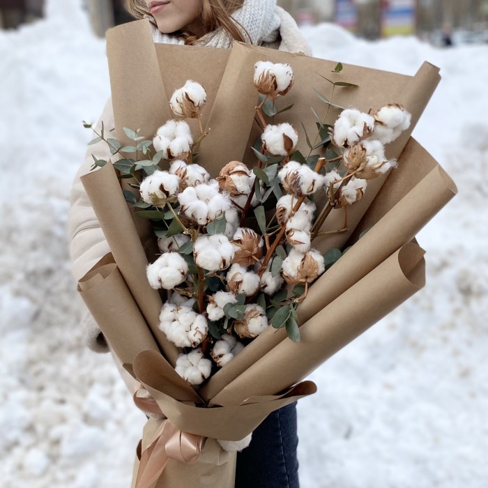 5 веток хлопка с эвкалиптом