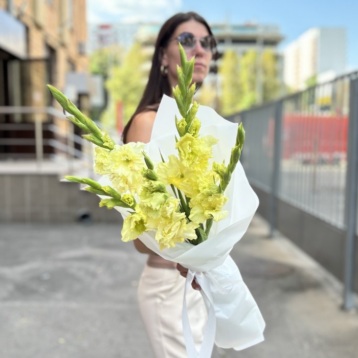 5 желтых гладиолусов