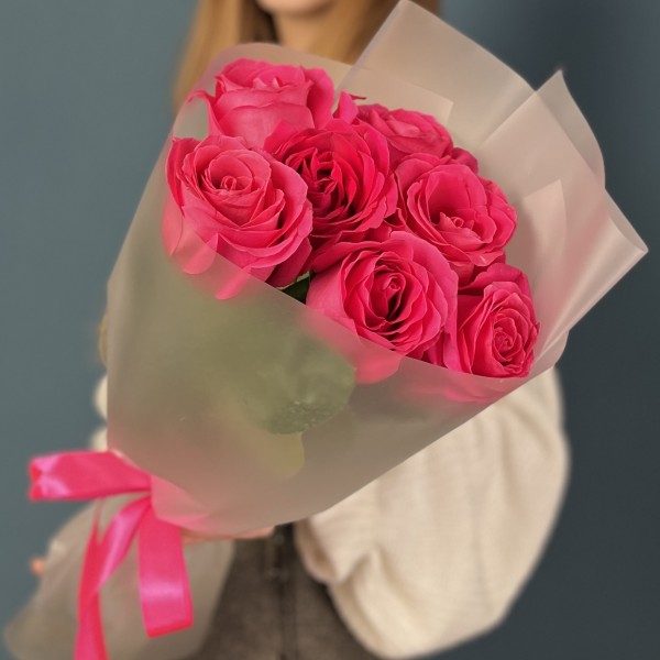 7 малиновых роз Пинк Флойд 60 см