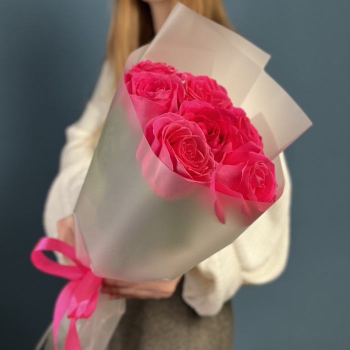 7 малиновых роз Пинк Флойд 60 см