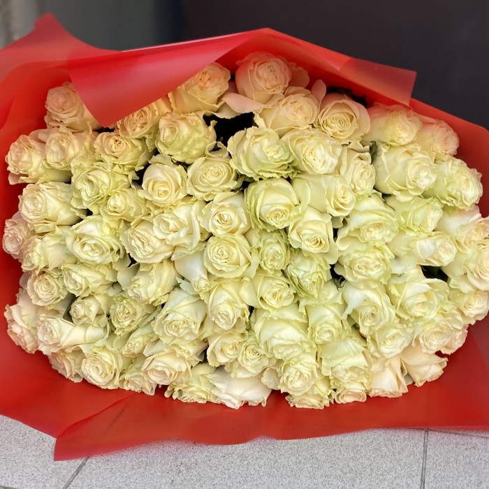 75 белых роз Мондиаль 80 см