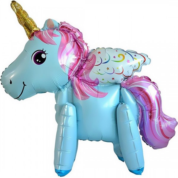 Шар фигура Единорог голубой