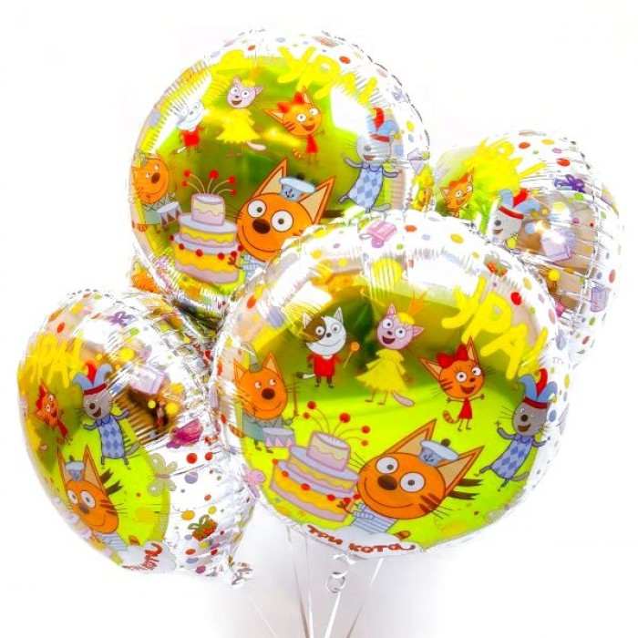 Шар круг Три кота С днем рождения (серебро)