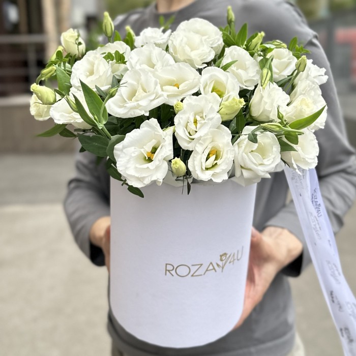 7 белых эустом в коробке