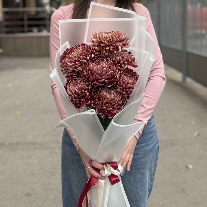 7 бордовых хризантем