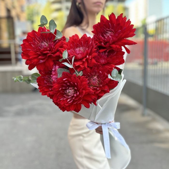 7 красных георгин