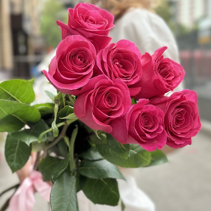 7 малиновых роз Пинк Флойд 80 см