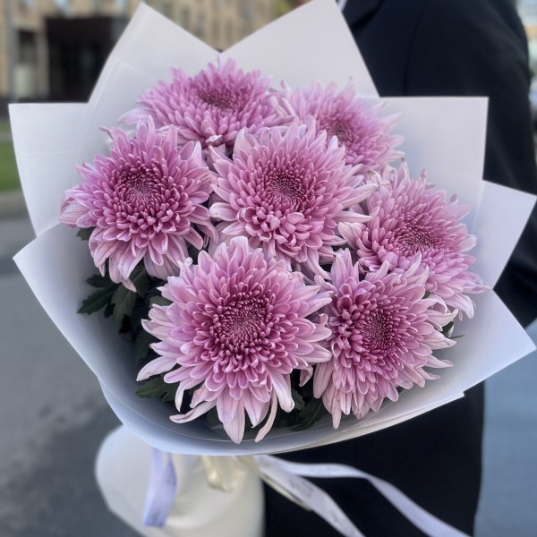 7 сиреневых хризантем