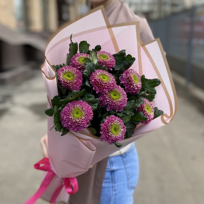 9 темно-розовых хризантем Сувенир