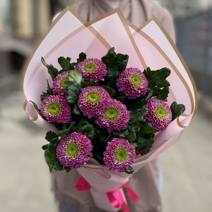 9 темно-розовых хризантем Сувенир